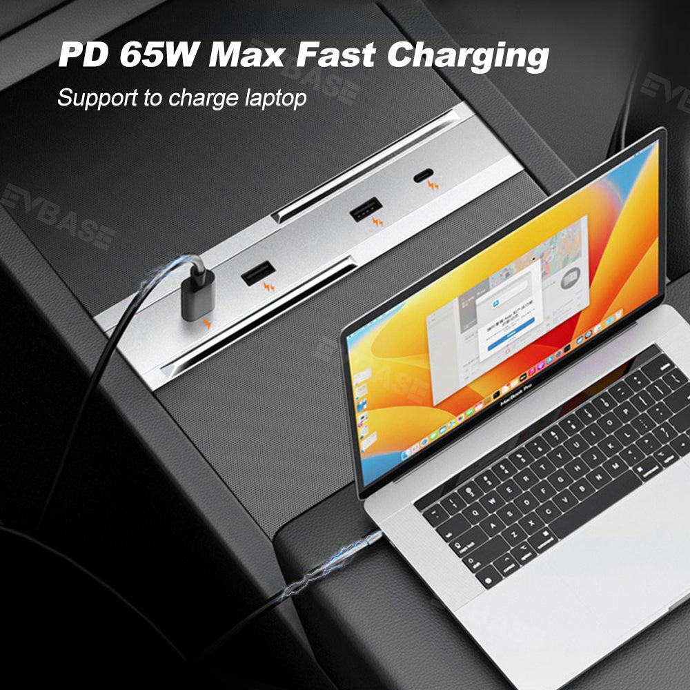 Model 3 Highland USB Hub Adpter Docking Station 4-Port 65W Center Console Fast Charger for Tesla