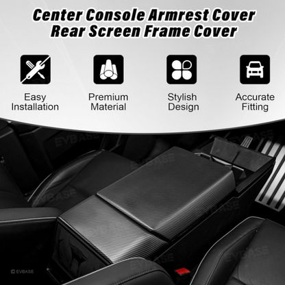 Cybertruck Armrest Cover Rear Screen Frame Cover ABS Carbon Fiber Style Center Console Protective Trim Overlay