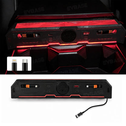 Cybertruck Center Console Multi-Port USB Charger Hub 3.0 with Retractable Cables & 110V AC Outlet Ambient Lighting Power Hub