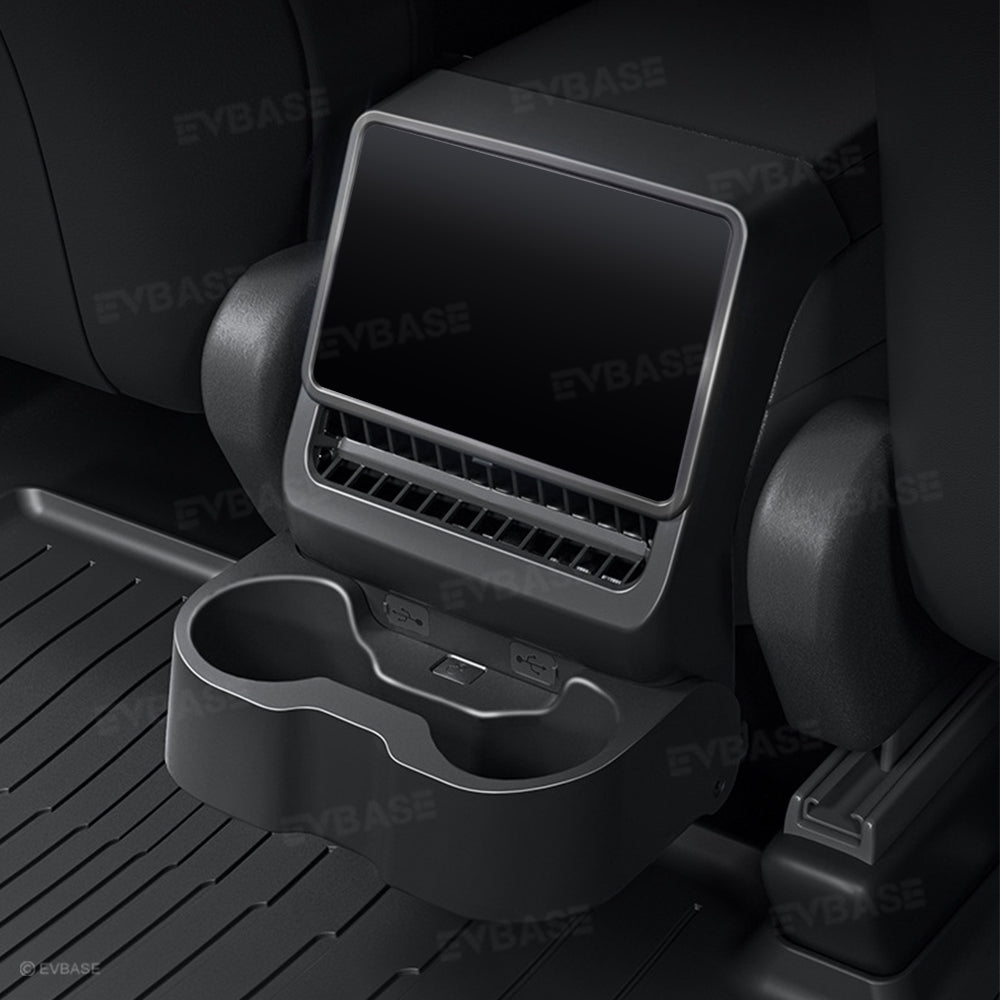 Model Y Juniper/ 3 Highland Backseat Screen Display Overlay with Hidden Folding Cup Holder