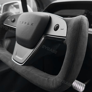 EVBASE Tesla Model X/S Yoke Steering Wheel Cover Alcantara Leather Hand Sewing Stitches Protector DIY Wrap