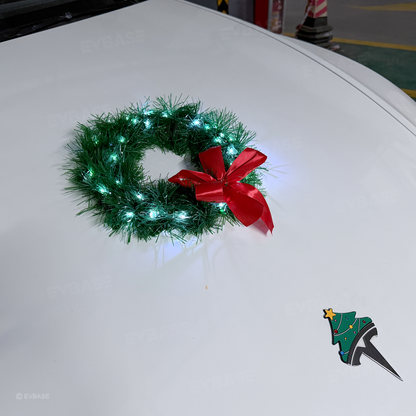 Christmas Holiday Car Decor Headrest Hat LED Christmas Wreath Lighted Snowman Plush Figurines 3D Xmas Emblem Stickers for Tesla