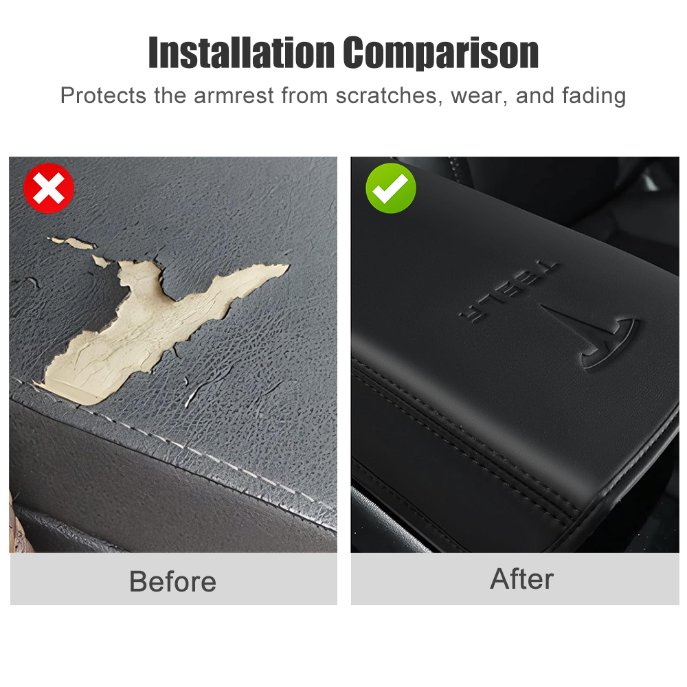 Model Y Juniper/ 3 Highland Armrest Cover PU Leather Center Console Armrest Box Cover with OEM-Style Embossed Logo for Tesla