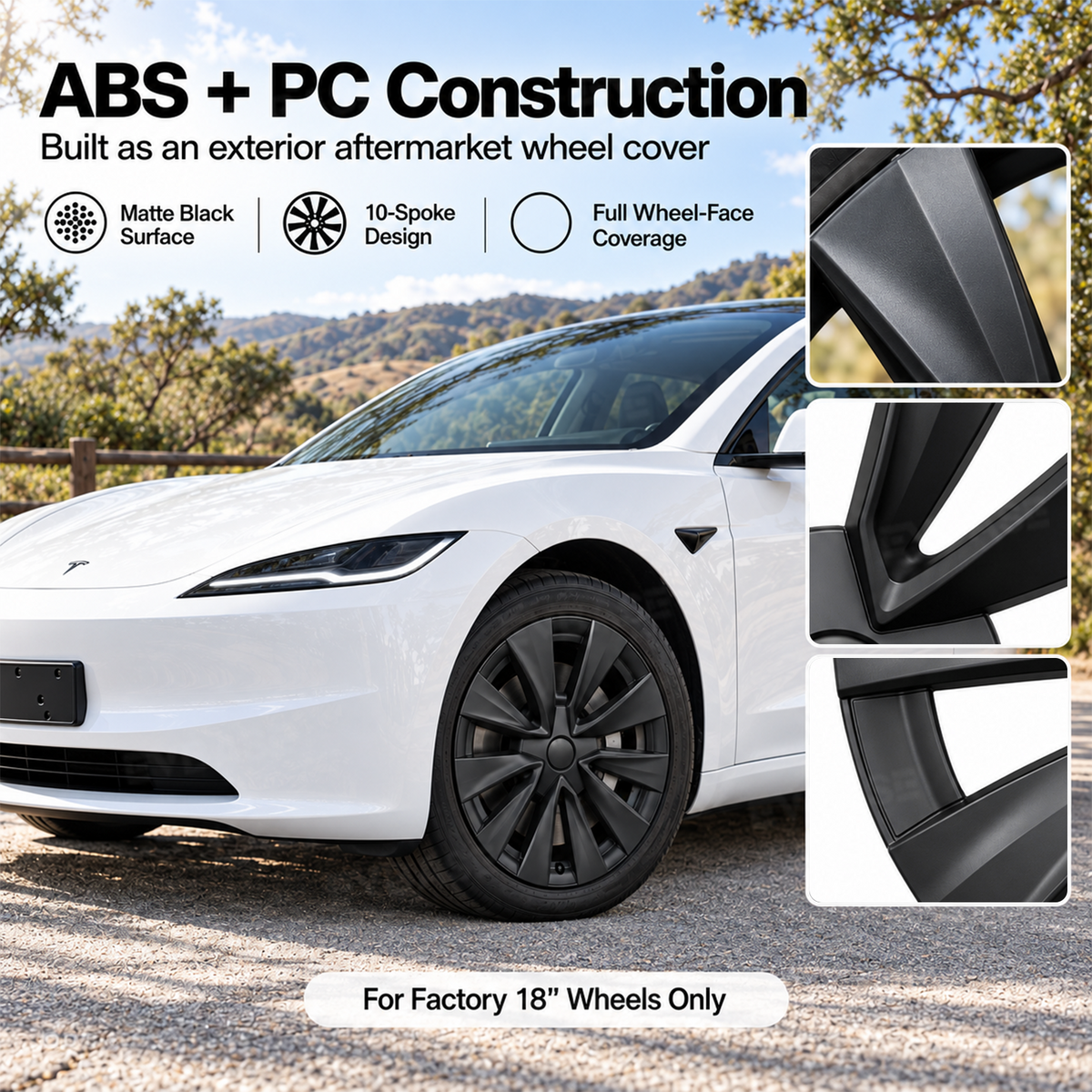 Model 3 Standard 18" Prismata Wheel Covers Multi-Spoke Style Hubcaps