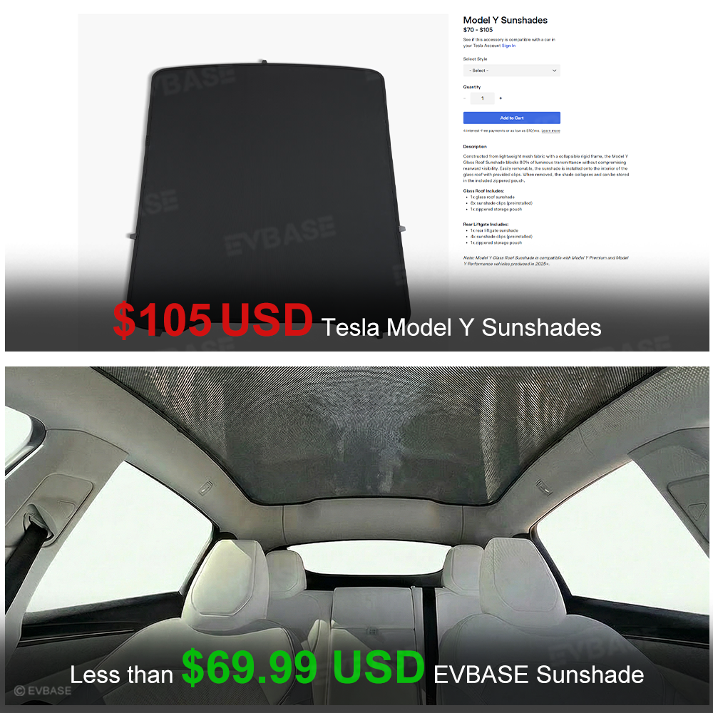 Model Y Juniper/ 3 Highland Glass Roof Sunshade Heat Insulation UV Protection Sun Visor OEM-Style Sunroof & Rear Window Sun Shade