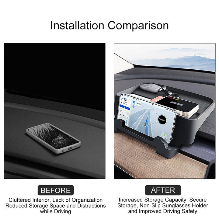 Tesla Model 3 Y Organizer Behind Screen Storage Box Dashboard Hidden Tray Non-Slip Sunglasses Holder