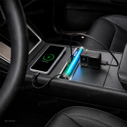 Model Y Juniper/ 3 Highland Center Console Multiport USB Hub Adapter with Starlight Ambient Lighting & Fast Charging Retractable Cables