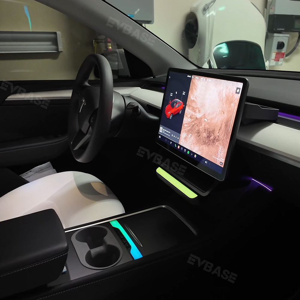 Model 3/Y/ 3 Highland Under Screen Storage Tray With LED Ambient Light Center Console Organizer Box for Tesla