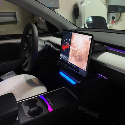 Model 3/Y/ 3 Highland Under Screen Storage Tray With LED Ambient Light Center Console Organizer Box for Tesla
