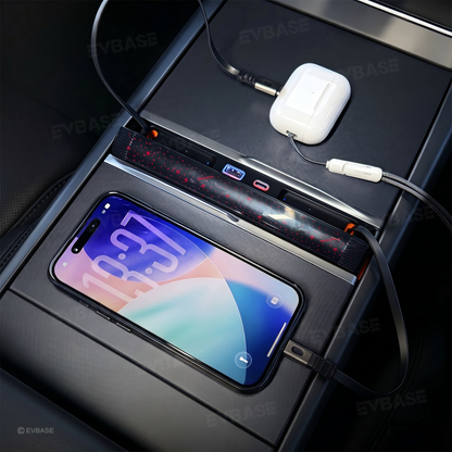 Model Y Juniper/ 3 Highland Center Console Multiport USB Hub Adapter with Starlight Ambient Lighting & Fast Charging Retractable Cables
