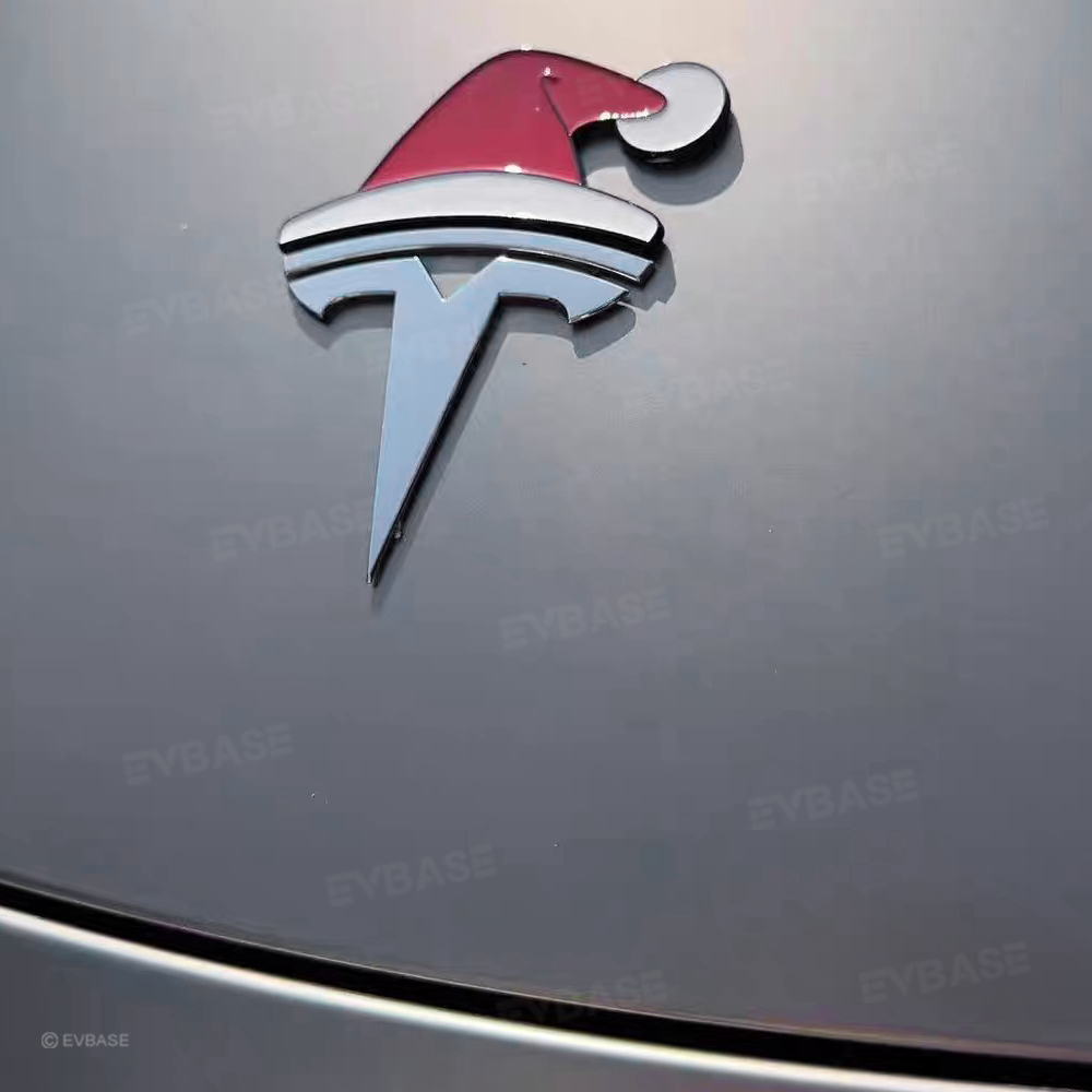 3D Christmas Santa Hat Overlay Holiday Decor Waterproof Stickers for Tesla Emblem