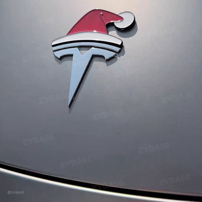 3D Christmas Santa Hat Overlay Holiday Decor Waterproof Stickers for Tesla Emblem