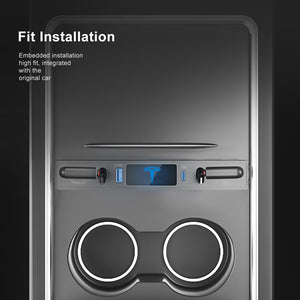 Tesla Model 3 Y Center Console USB C Multiport HUB Adapter With Retractable Data Cable 2017-2024 Year