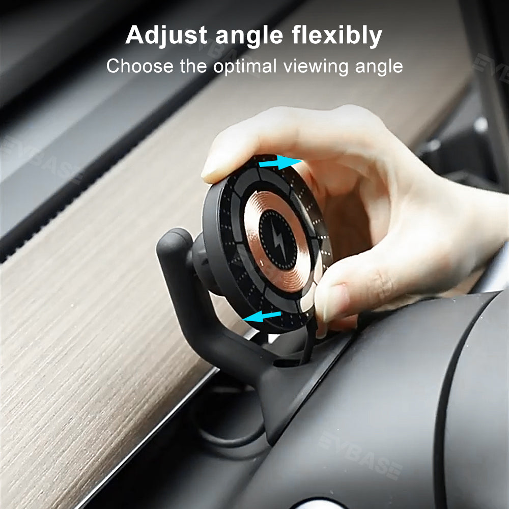 EVBASE Wireless Charging Phone Mount MagSafe Magnetic Phone Holder Behind Steering Wheel For Tesla Model 3 Y 3 Highland