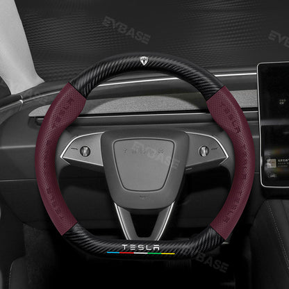 Tesla Model 3 Highland Steering Wheel Cover Wrap Breathable Anti-Slip Perforated Leather Carbon Fiber