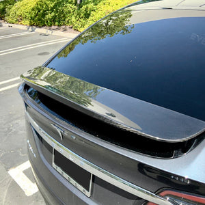 EVBASE Tesla Model X Spoiler Wing Overlay Real Carbon Fiber Wrap Cover Rear Lip Spoiler Trunk Lid