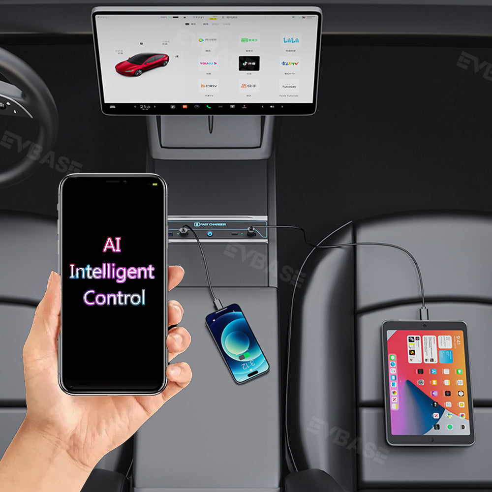 Model 3 Highland USB Hub Adapter Center Console Docking Station Fast Charger With Dynamic Ambient Light for Tesla