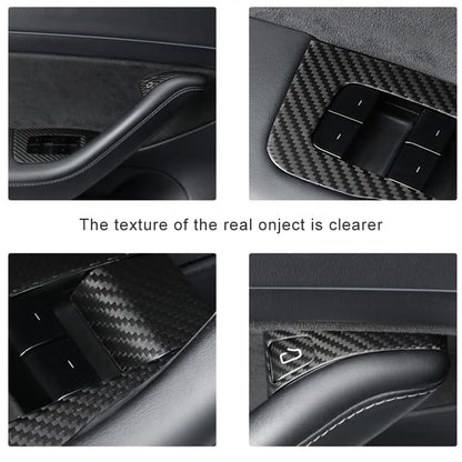 Model Y Juniper Window Lift Button Trim Switch Cover Real Carbon Fiber Door Armrest Panel Cover for Tesla
