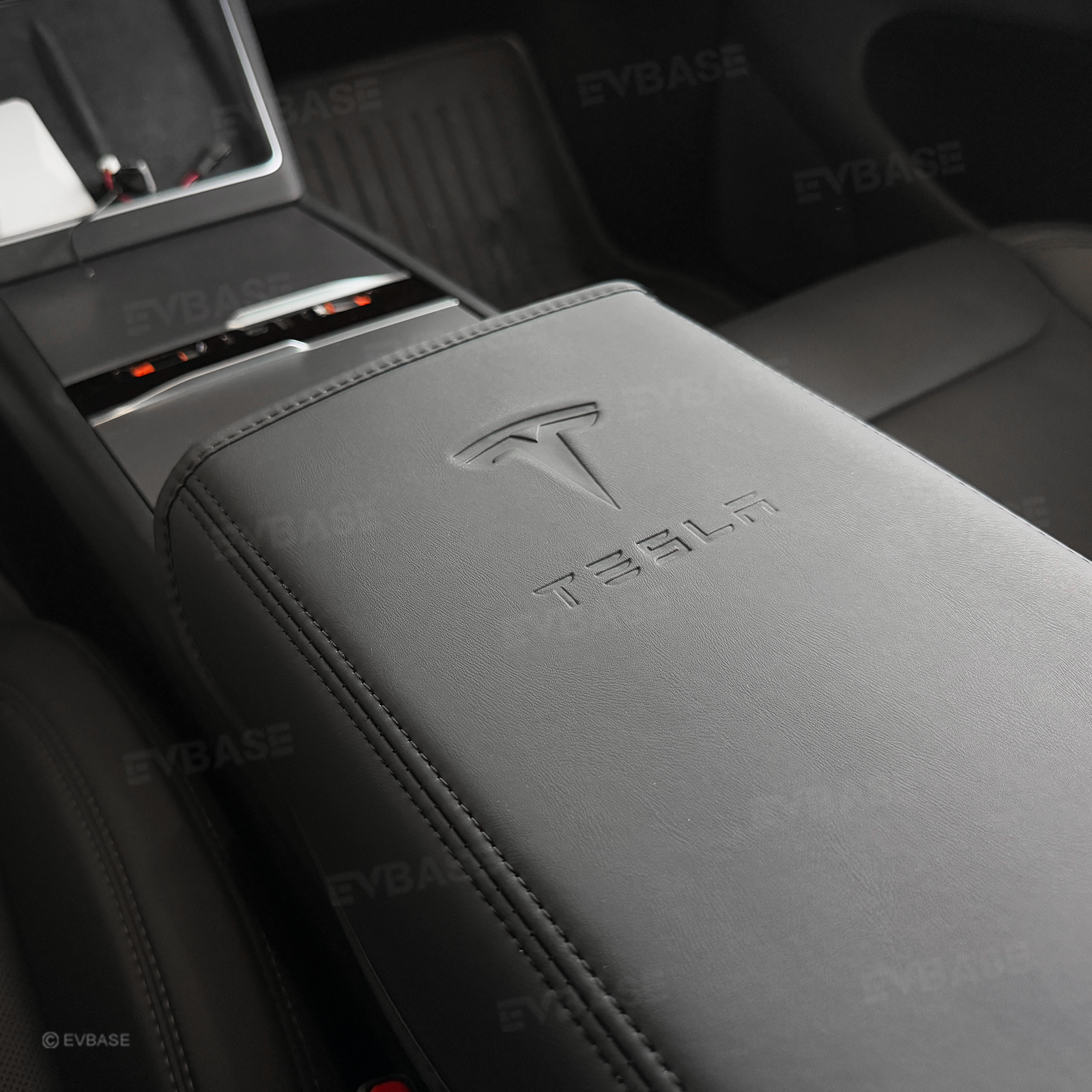 Model Y Juniper/ 3 Highland Armrest Cover PU Leather Center Console Armrest Box Cover with OEM-Style Embossed Logo for Tesla