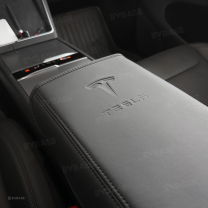 Model Y Juniper/ 3 Highland Armrest Cover PU Leather Center Console Armrest Box Cover with OEM-Style Embossed Logo for Tesla