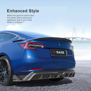 EVBASE Tesla Genuine Carbon Fiber Model 3 Y Rear Spoiler Trunk Huge Spoiler Wing