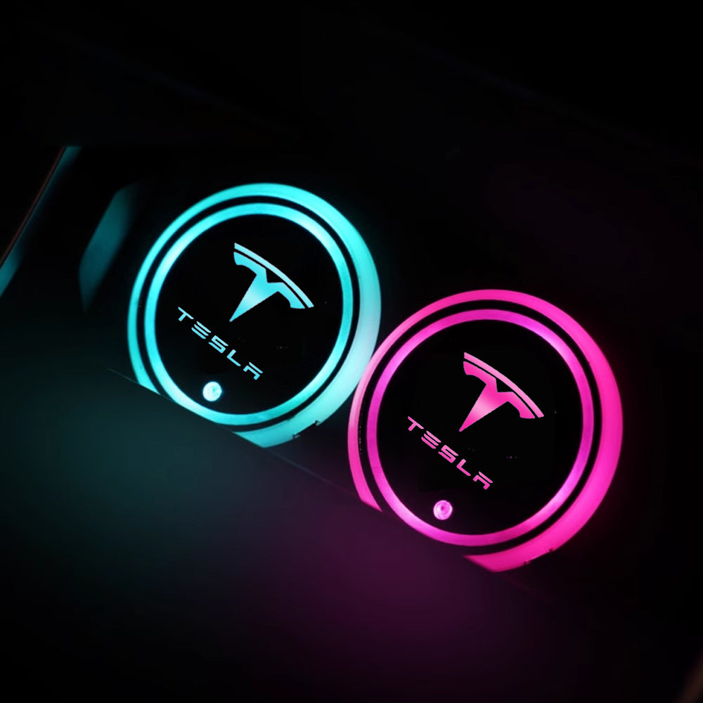 Tesla Cup Holder Lights Mats for Model 3 Y LED 7 Colors Luminous Cup Mats