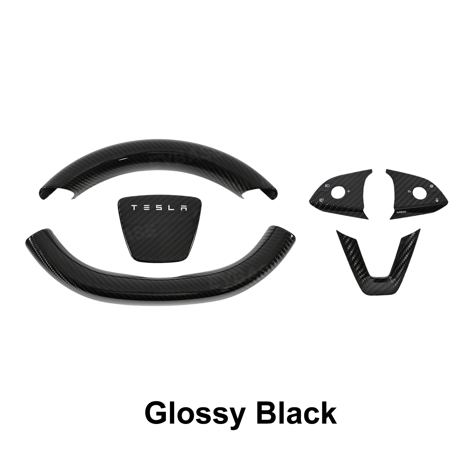 Model Y Juniper Real Carbon Fiber Steering Wheel Trim Cover Kit Upper Lower Overlay & Button Frame & Airbag Cover Sticker 6PCS