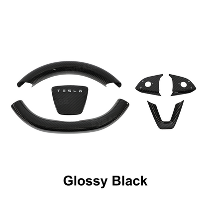 Model Y Juniper Real Carbon Fiber Steering Wheel Trim Cover Kit Upper Lower Overlay & Button Frame & Airbag Cover Sticker 6PCS