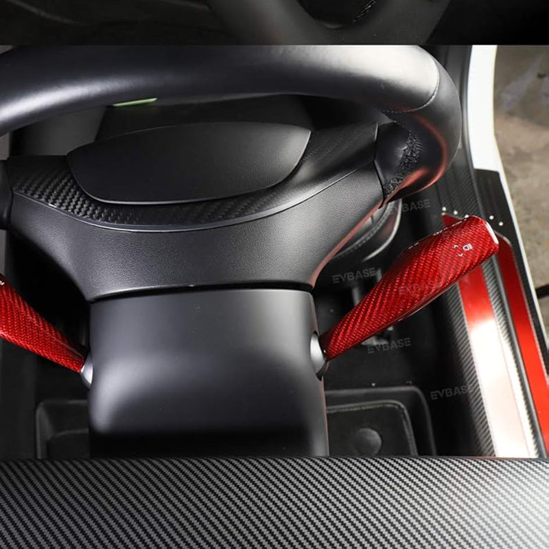 Model 3 Y Red Carbon Fiber Steering Wheel Trim Gear Shift Column Cover Real Carbon Fiber Decoration (Set of 5) for Tesla