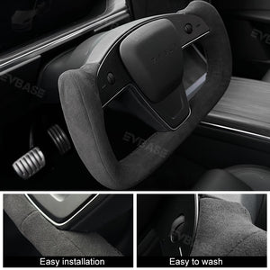 EVBASE Tesla Model X/S Yoke Steering Wheel Cover Alcantara Leather Hand Sewing Stitches Protector DIY Wrap