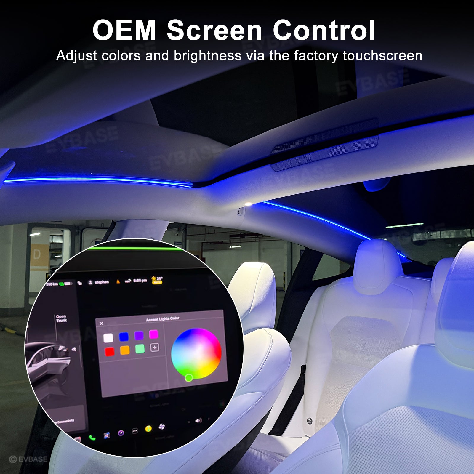 Model Y Juniper/ 3 Highland Roof Ambient Lighting 2.0 Sunroof Streamer Lights with Factory Screen Control