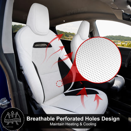 Model Y Juniper Standard Seat Covers Plaid Sports Style Seat Protector Nappa Leather Full Set Airbag Compatible