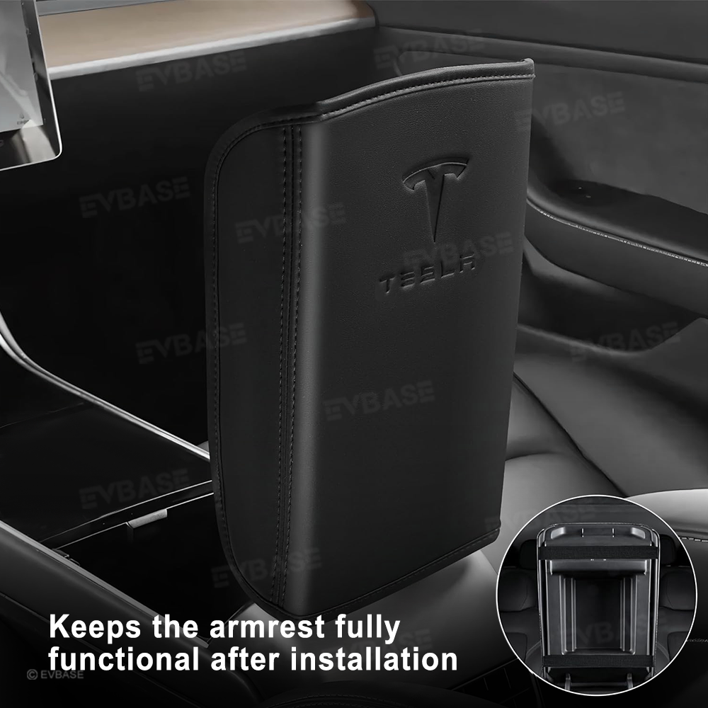 Model Y Juniper/ 3 Highland Armrest Cover PU Leather Center Console Armrest Box Cover with OEM-Style Embossed Logo for Tesla
