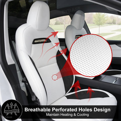 Model Y Juniper Seat Covers Plaid Sports Style Seat Protector Nappa Leather Full Set Airbag Compatible