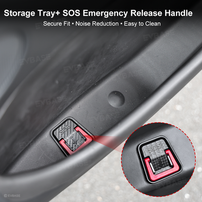 Model Y L Side Door Pocket Storage Organizer Tray with Rear Emergency Door Release Pull Handles