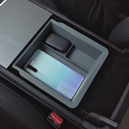 Model 3 Highland Armrest Storage Tray Double Layer  Silicone Liner Center Console Organizer Box for Tesla