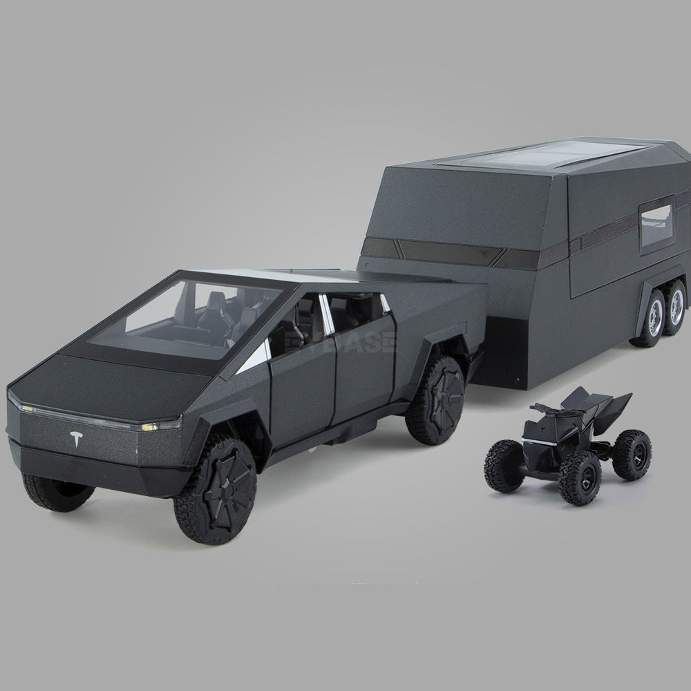 Tesla Cybertrunk Pickup Trailer RV Model Kit Alloy Tesla Model Diecast Metal Cybertrunk Toy Car