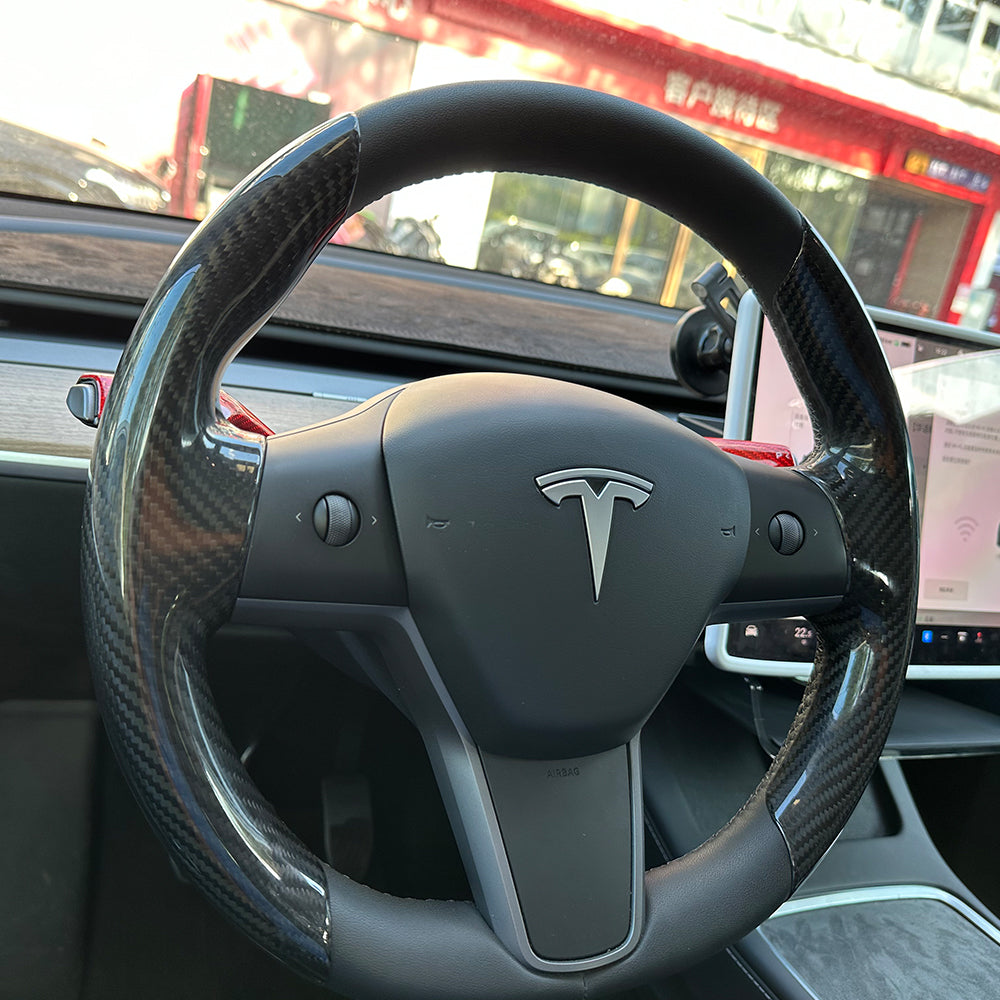 Tesla Model 3 and Y real carbon steering wheel cover - 3-piece set –  E-Mobility Shop