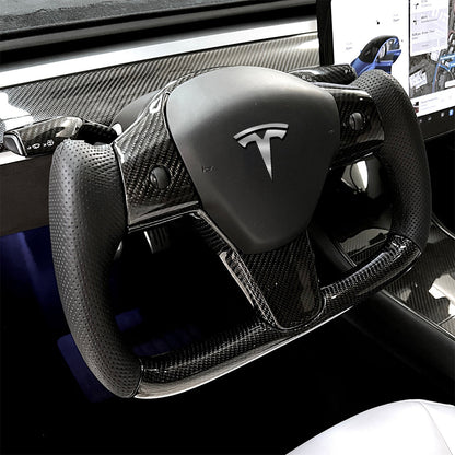 Model 3 Y Yoke Steering Wheel Tesla Carbon Fiber Steering Wheel Black Perforated Leather for Tesla