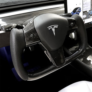 Tesla Model 3 Y Yoke Steering Wheel Tesla Carbon Fiber Steering Wheel Black Perforated Leather