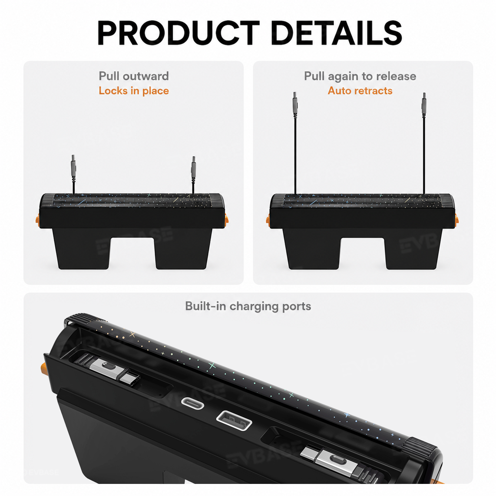 Model Y Juniper/ 3 Highland Center Console Multiport USB Hub Adapter with Starlight Ambient Lighting & Fast Charging Retractable Cables