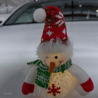Christmas Holiday Car Decor Headrest Hat LED Christmas Wreath Lighted Snowman Plush Figurines 3D Xmas Emblem Stickers for Tesla