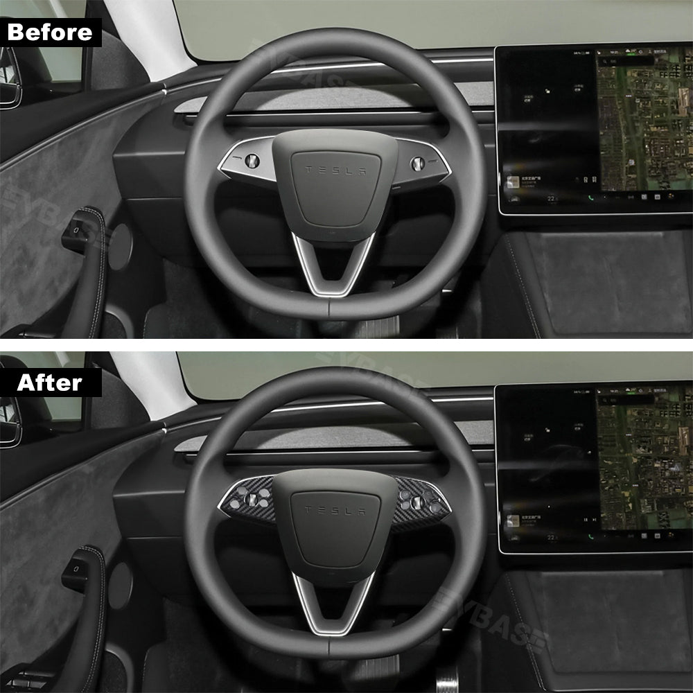 EVBASE Tesla Model 3 Highland Steering Wheel Cover Cap Real Carbon Fiber Decorative Trim Overlay