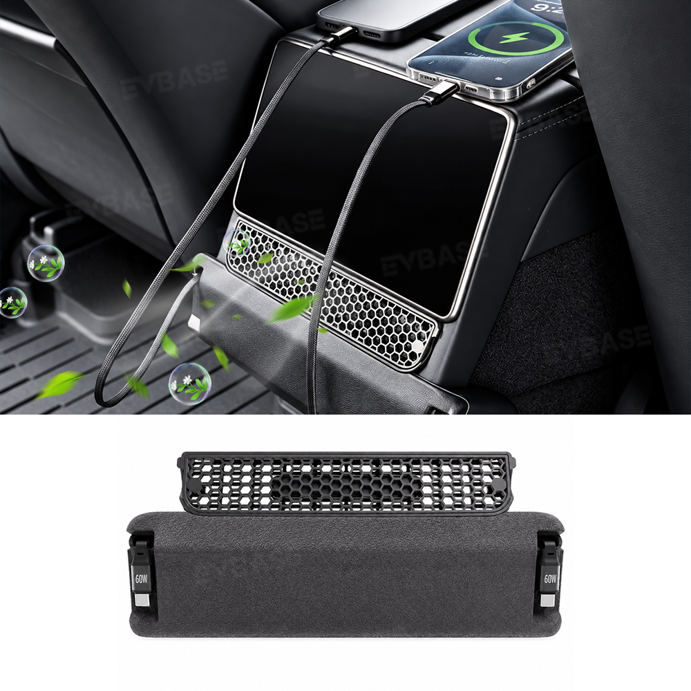 Model Y L Rear Air Vent Expansion Dock with Retractable Charging Cables & Aromatherapy & Air Vent Cover
