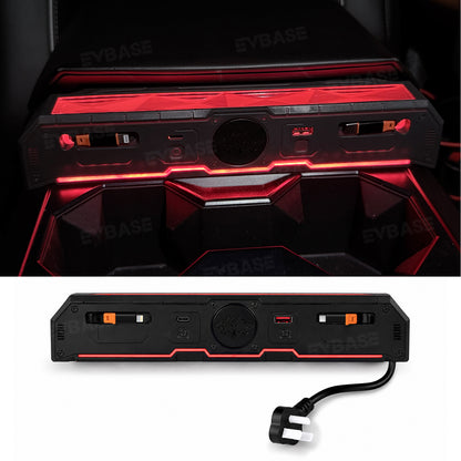 Cybertruck Center Console Multi-Port USB Charger Hub 3.0 with Retractable Cables & 110V AC Outlet Ambient Lighting Power Hub