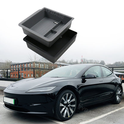 Model 3 Highland Armrest Storage Tray Double Layer  Silicone Liner Center Console Organizer Box for Tesla