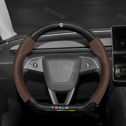 Tesla Model 3 Highland Steering Wheel Cover Wrap Breathable Anti-Slip Perforated Leather Carbon Fiber