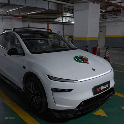 LED Christmas Wreath with Red Bow Holiday Car Exterior Decoration for Tesla