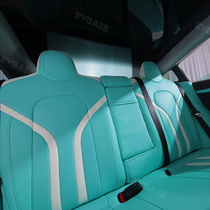 Model 3 Y Seat Covers Breathable NAPPA Leather Seat Protector Tiffany Blue & White All Set for Tesla