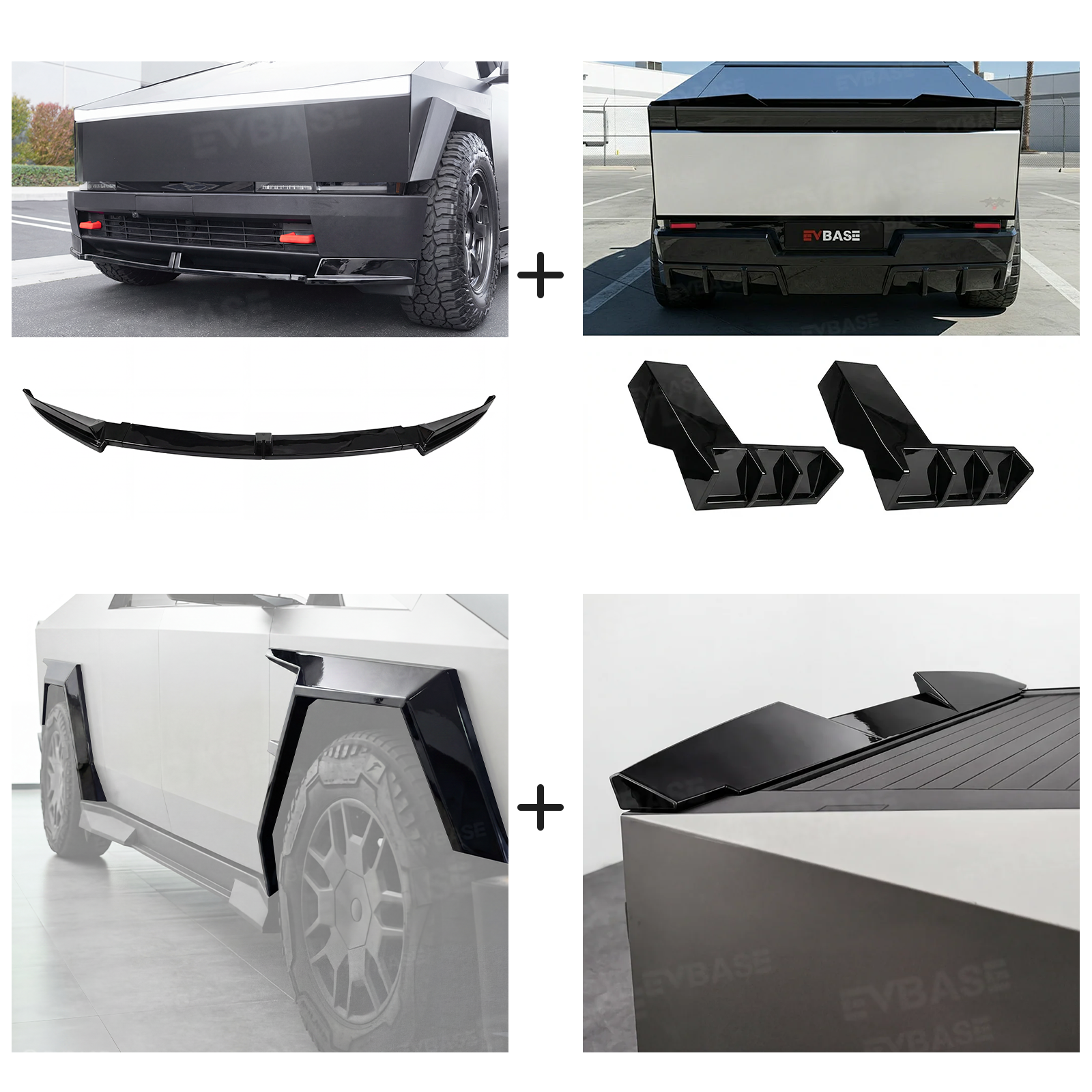 Cybertruck Body Kit Front Bumper Lip &  Fender Flares Cover & Rear Diffuser & Rear Spoiler for Tesla